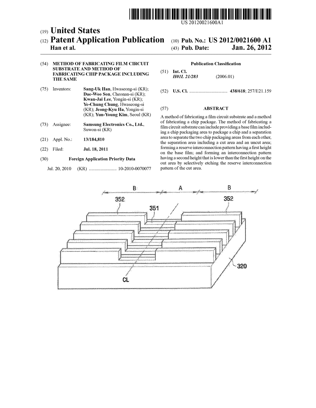 METHOD OF FABRICATING FILM CIRCUIT SUBSTRATE AND METHOD OF FABRICATING     CHIP PACKAGE INCLUDING THE SAME - diagram, schematic, and image 01