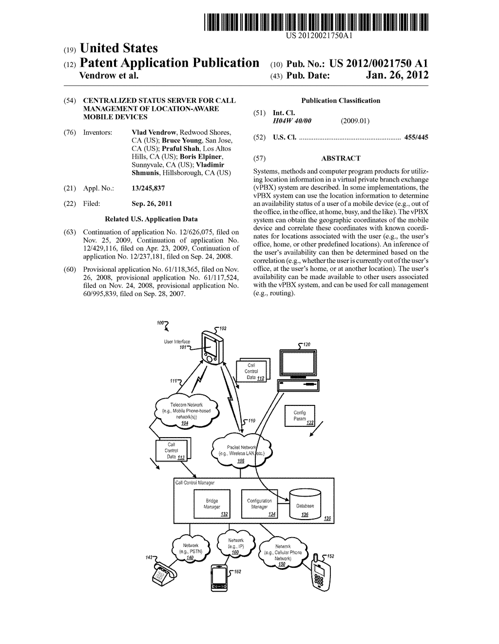 Centralized Status Server for Call Management of Location-Aware Mobile     Devices - diagram, schematic, and image 01