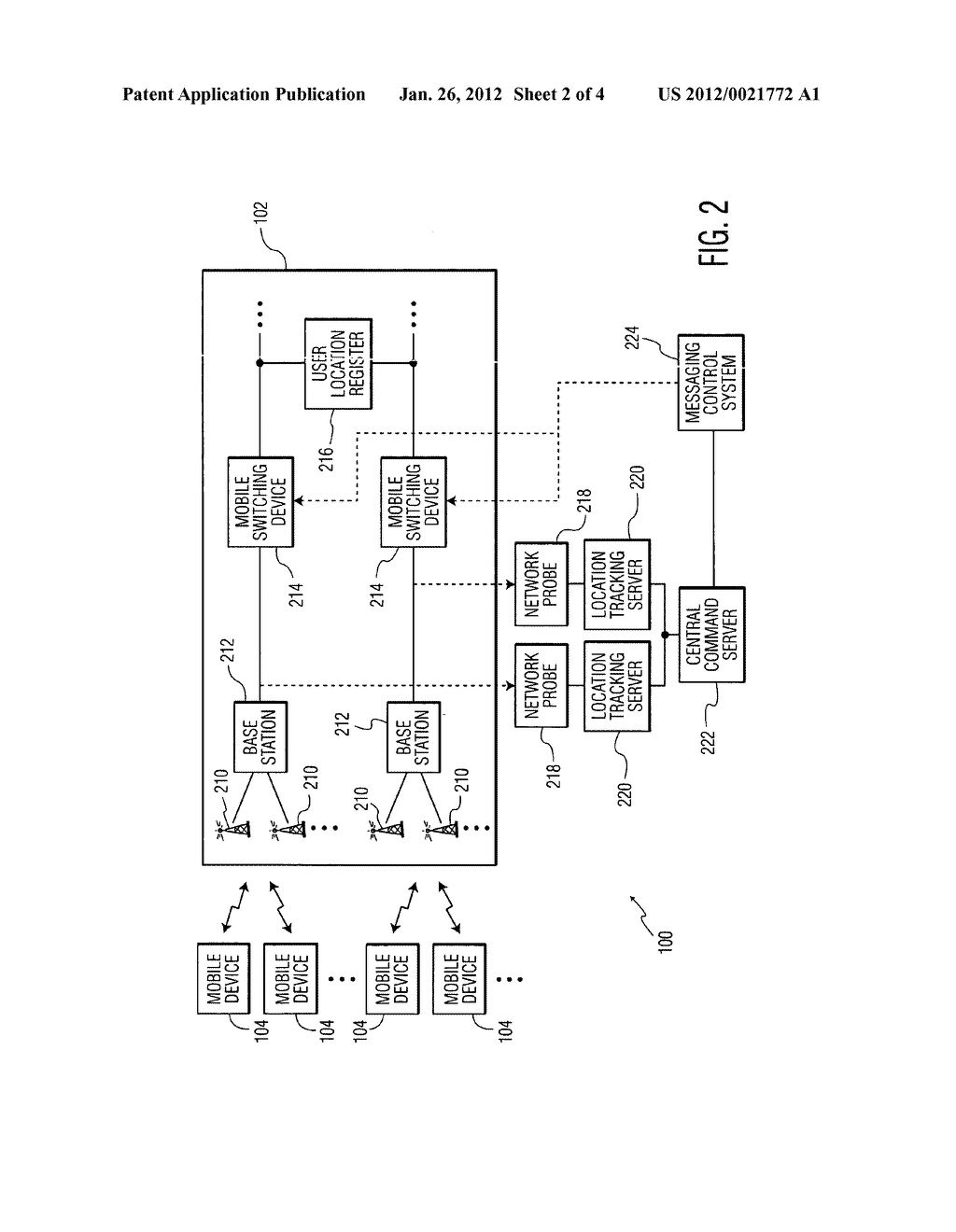 SYSTEM AND METHOD FOR SENDING LOCATION-BASED MESSAGES USING DATA     TRANSMITTED BETWEEN BASE STATIONS AND MOBILE SWITCHING DEVICES - diagram, schematic, and image 03