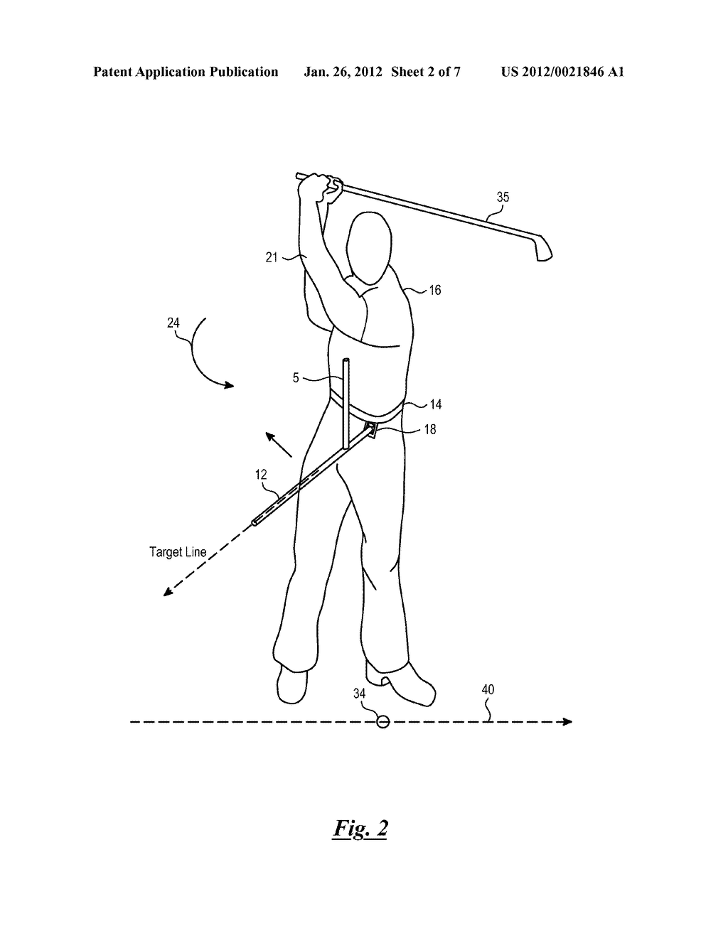 Golf Swing Training Device For Correcting Arm Position and Hip Rotation     Sequence - diagram, schematic, and image 03