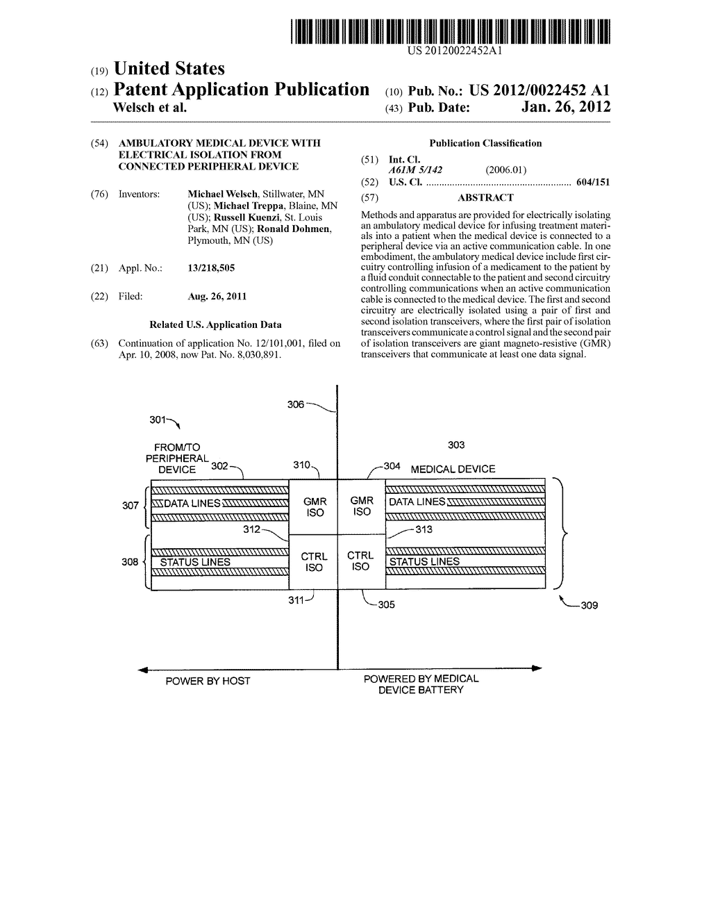 AMBULATORY MEDICAL DEVICE WITH ELECTRICAL ISOLATION FROM CONNECTED     PERIPHERAL DEVICE - diagram, schematic, and image 01