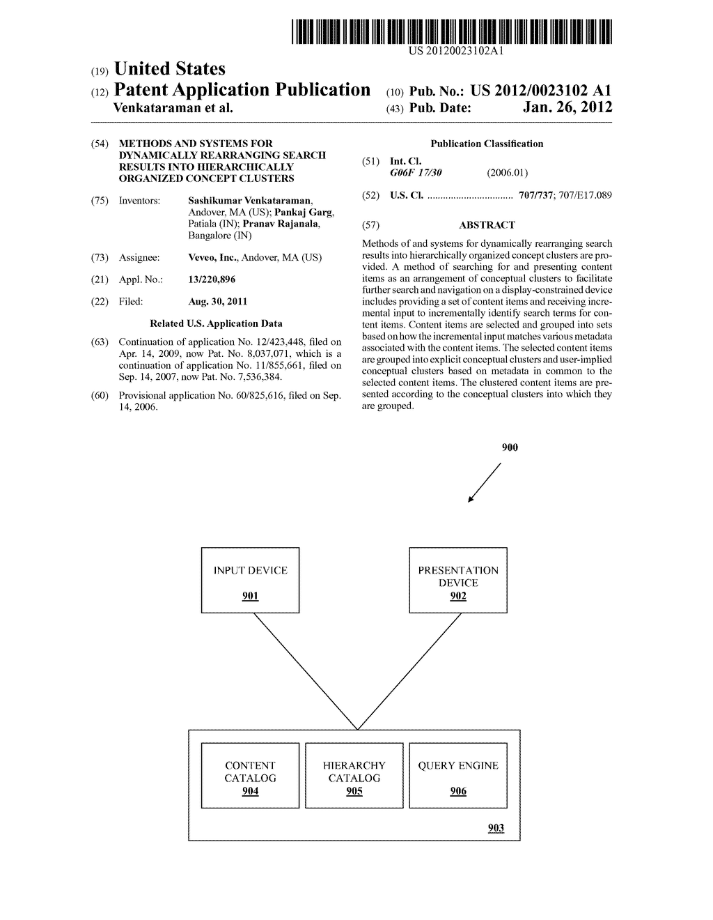 METHODS AND SYSTEMS FOR DYNAMICALLY REARRANGING SEARCH RESULTS INTO     HIERARCHICALLY ORGANIZED CONCEPT CLUSTERS - diagram, schematic, and image 01