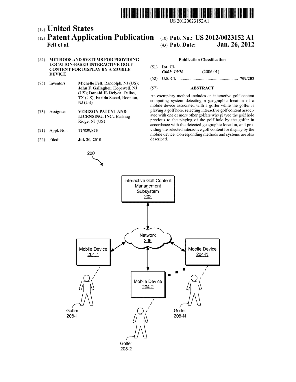 Methods and Systems for Providing Location-Based Interactive Golf Content     for Display by a Mobile Device - diagram, schematic, and image 01