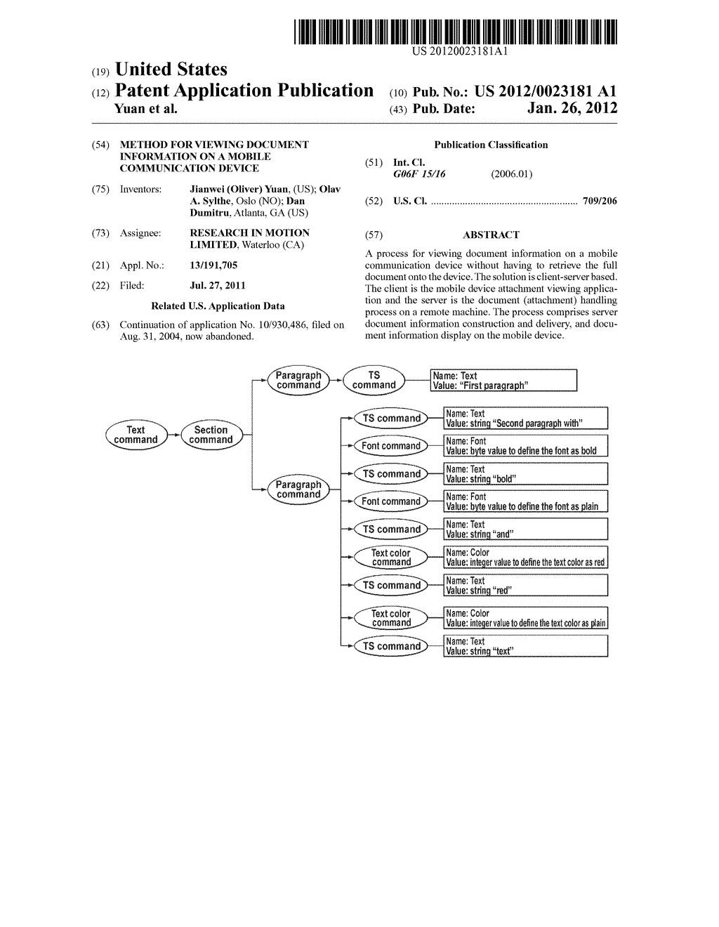 METHOD FOR VIEWING DOCUMENT INFORMATION ON A MOBILE COMMUNICATION DEVICE - diagram, schematic, and image 01