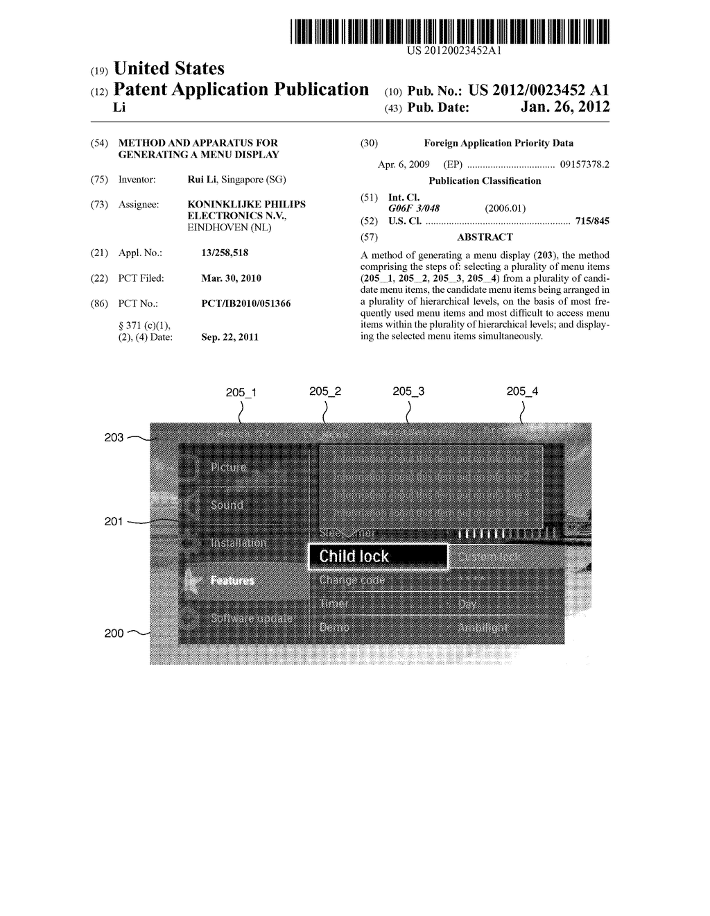 METHOD AND APPARATUS FOR GENERATING A MENU DISPLAY - diagram, schematic, and image 01