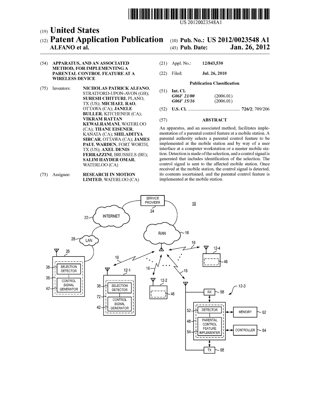 APPARATUS, AND AN ASSOCIATED METHOD, FOR IMPLEMENTING A PARENTAL CONTROL     FEATURE AT A WIRELESS DEVICE - diagram, schematic, and image 01