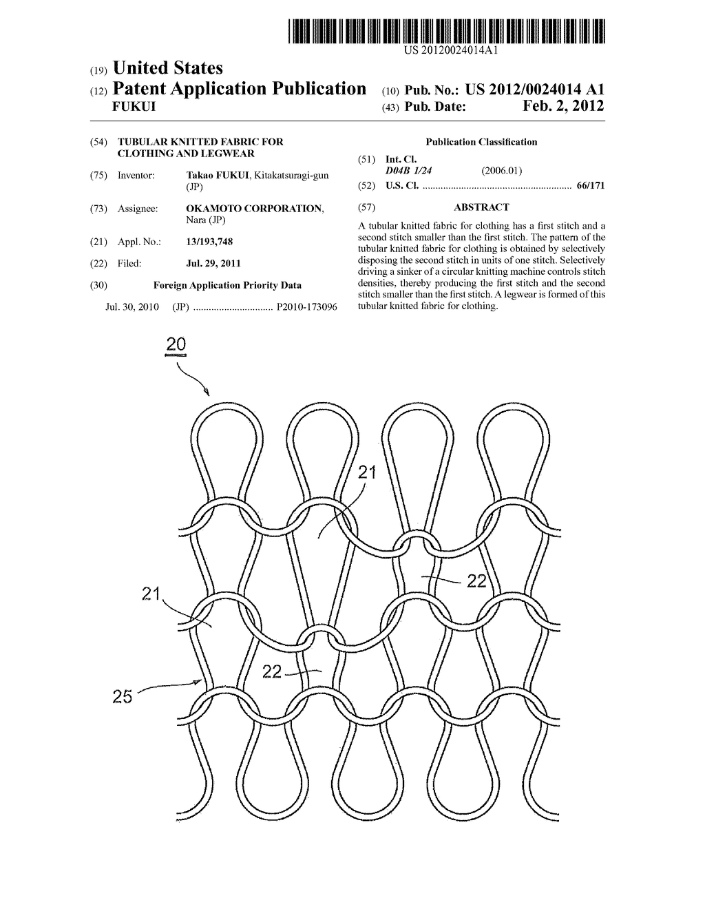 TUBULAR KNITTED FABRIC FOR CLOTHING AND LEGWEAR - diagram, schematic, and image 01