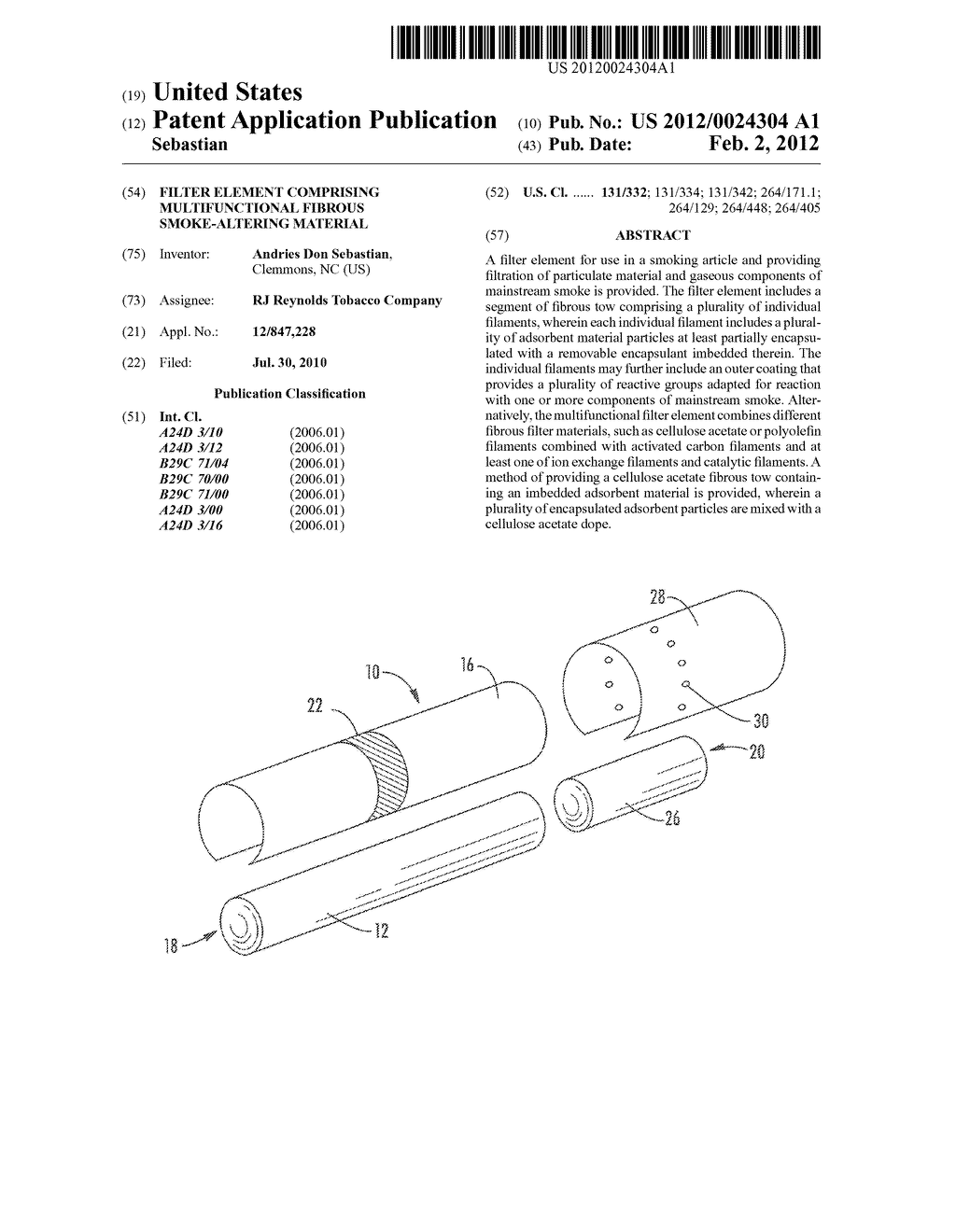 Filter Element Comprising Multifunctional Fibrous Smoke-Altering Material - diagram, schematic, and image 01