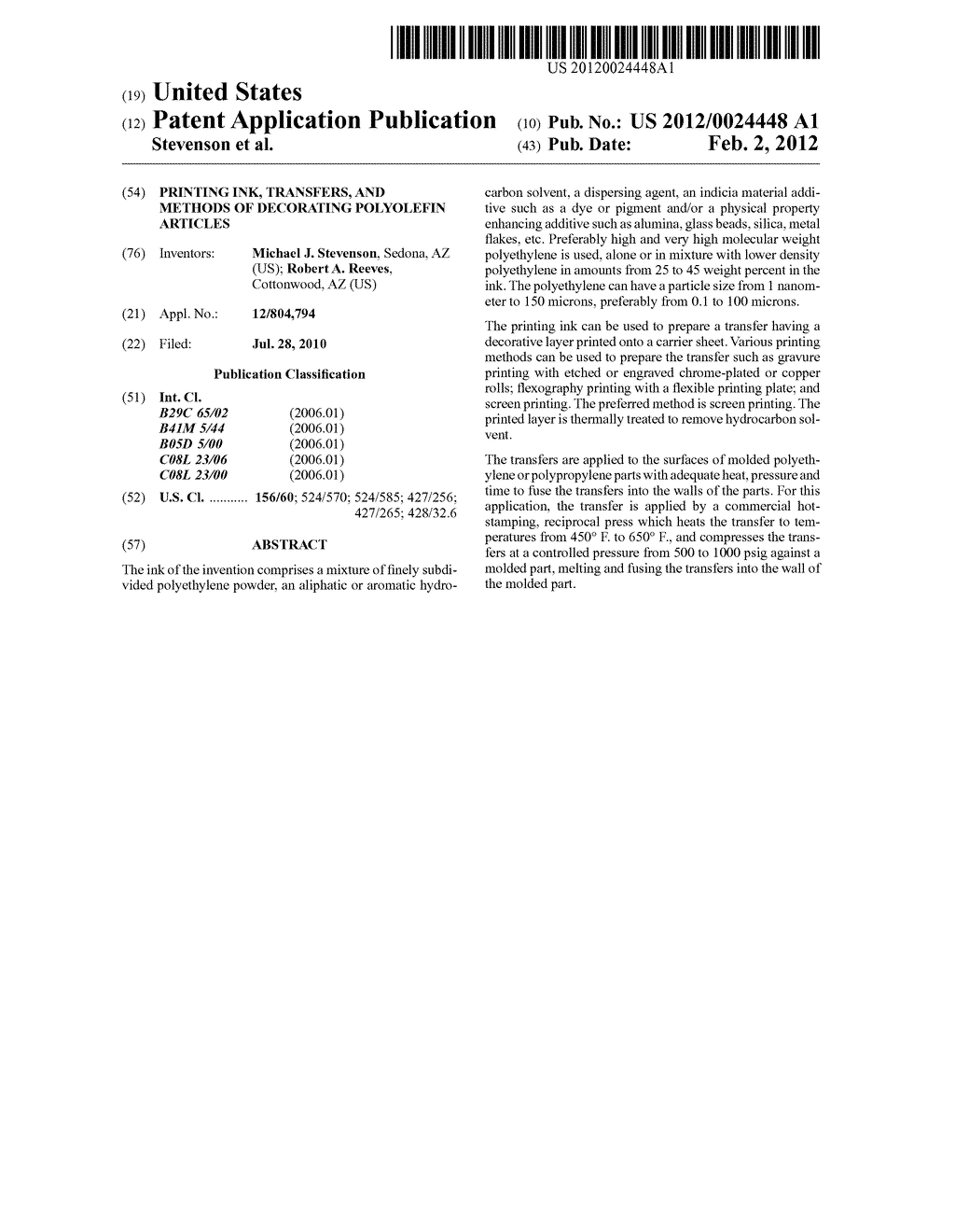 Printing ink, transfers, and methods of decorating polyolefin articles - diagram, schematic, and image 01