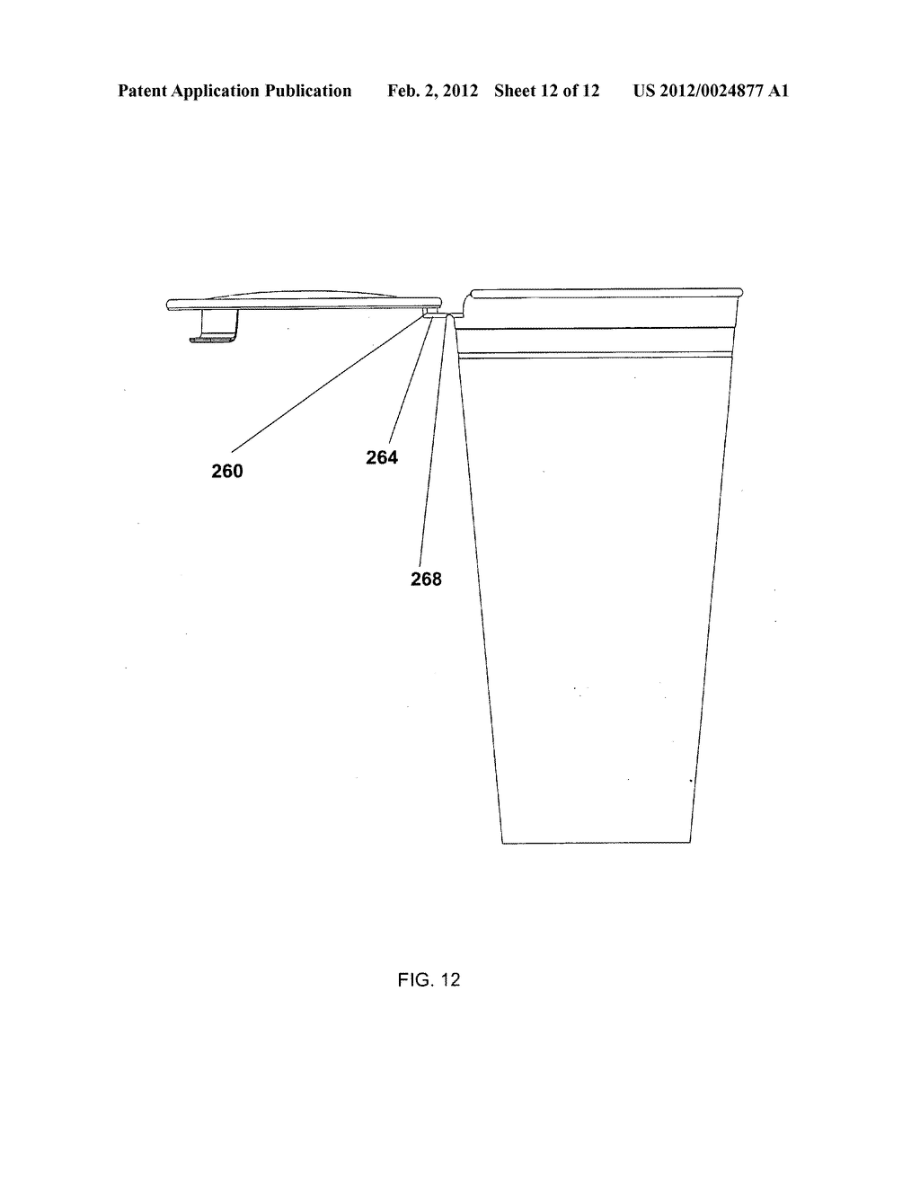 Container with an integral lid retained onto the top of the sidewall of     the container by a living hinge, the container used to retain liquids - diagram, schematic, and image 13