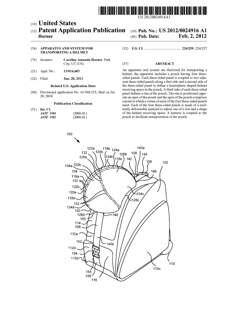 APPARATUS AND SYSTEM FOR TRANSPORTING A HELMET - diagram, schematic, and image 01