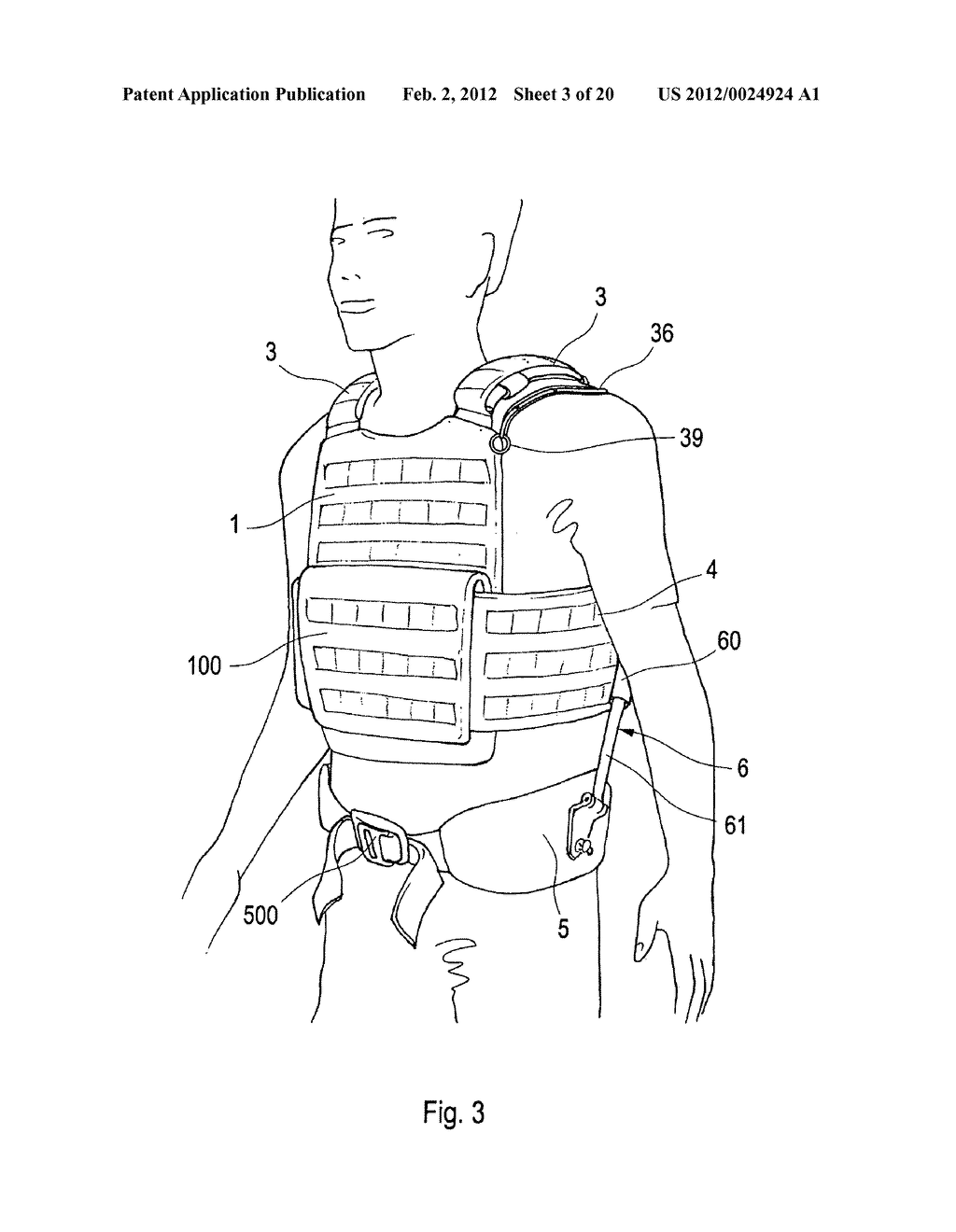 Carrier system having a front and back part and means for fastening to a     human torso - diagram, schematic, and image 04