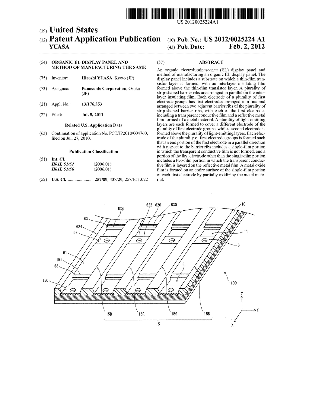 ORGANIC EL DISPLAY PANEL AND METHOD OF MANUFACTURING THE SAME - diagram, schematic, and image 01