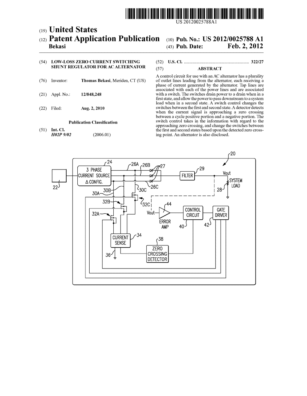 LOW-LOSS ZERO CURRENT SWITCHING SHUNT REGULATOR FOR AC ALTERNATOR - diagram, schematic, and image 01