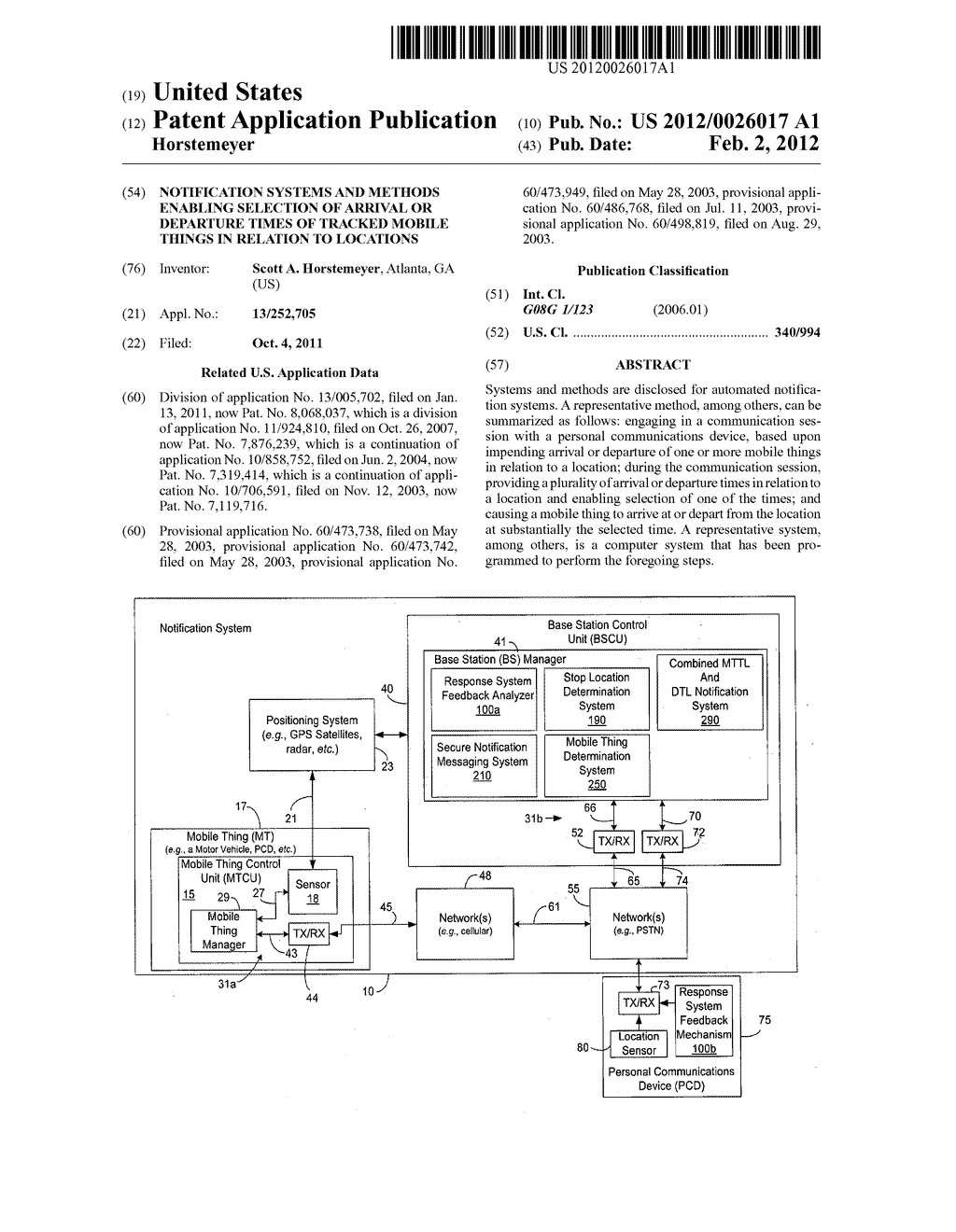 NOTIFICATION SYSTEMS AND METHODS ENABLING SELECTION OF ARRIVAL OR     DEPARTURE TIMES OF TRACKED MOBILE THINGS IN RELATION TO LOCATIONS - diagram, schematic, and image 01