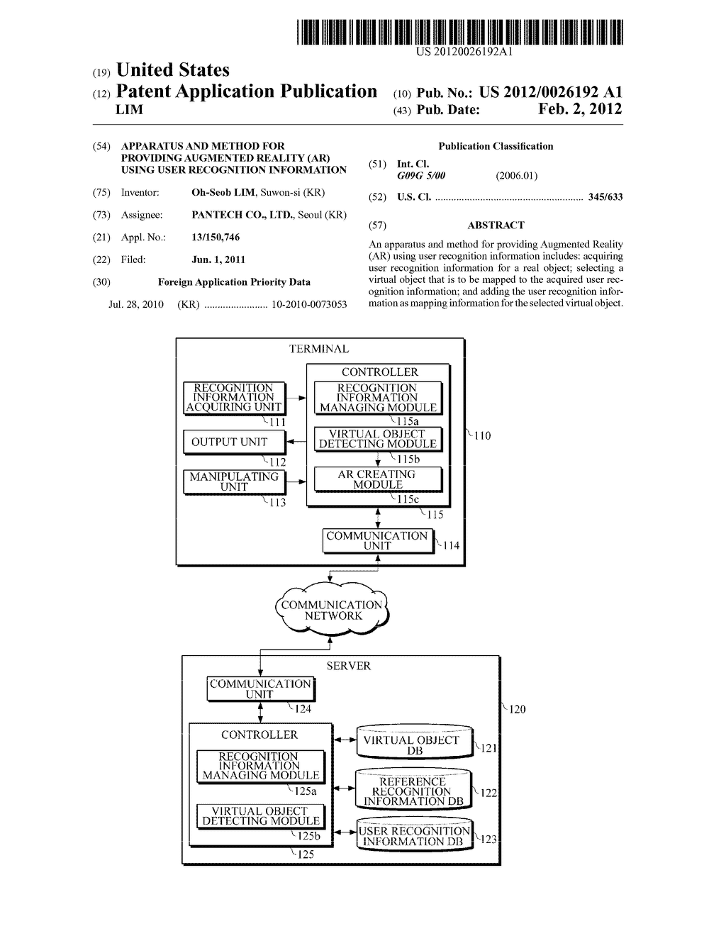 APPARATUS AND METHOD FOR PROVIDING AUGMENTED REALITY (AR) USING USER     RECOGNITION INFORMATION - diagram, schematic, and image 01