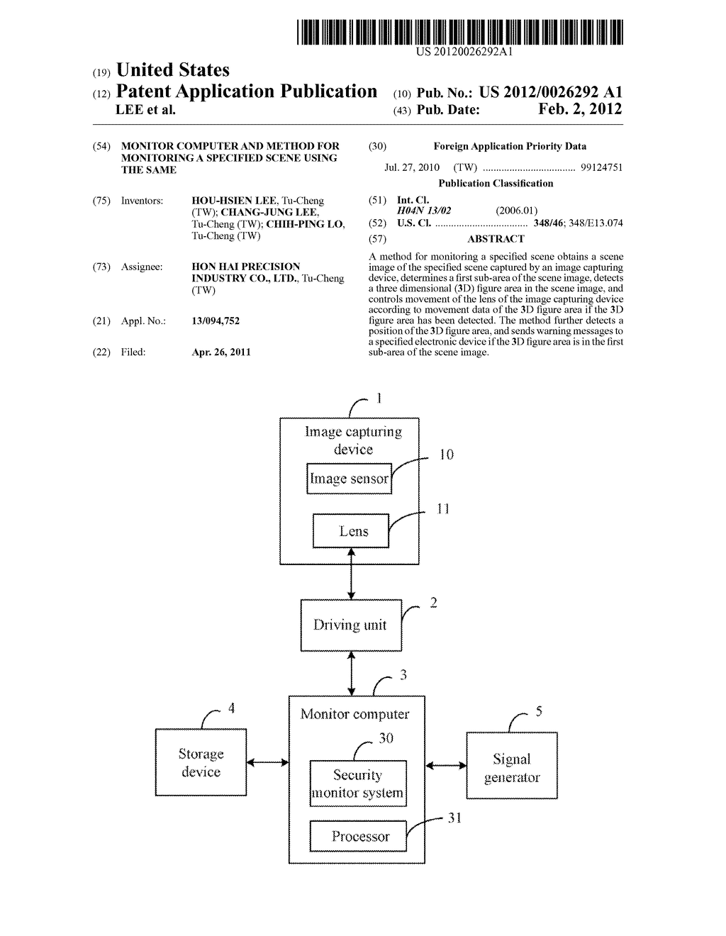 MONITOR COMPUTER AND METHOD FOR MONITORING A SPECIFIED SCENE USING THE     SAME - diagram, schematic, and image 01