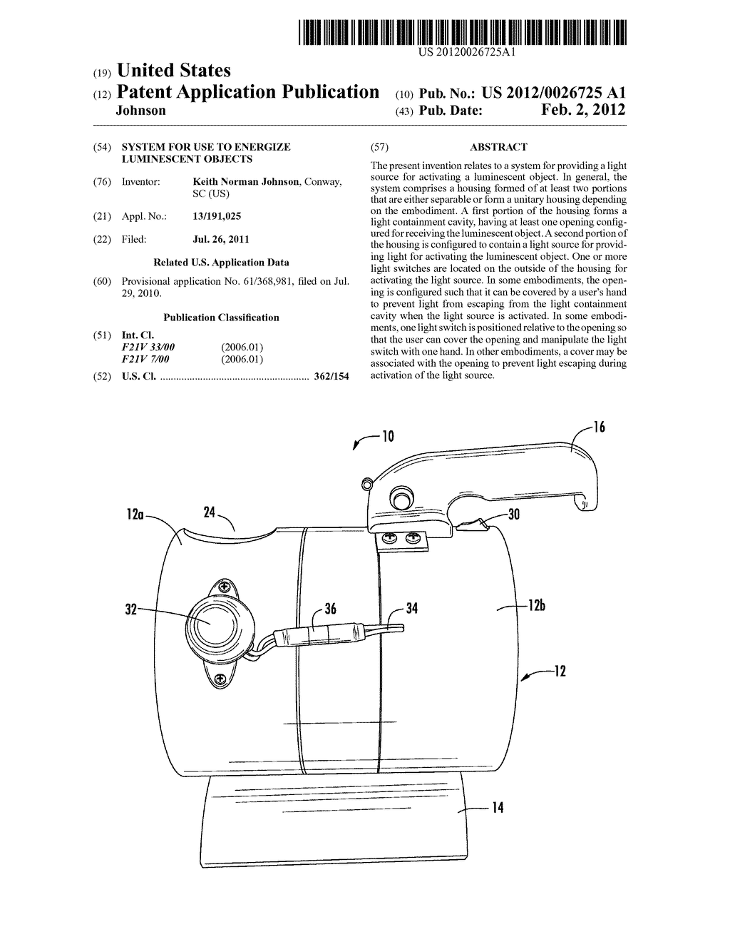 SYSTEM FOR USE TO ENERGIZE LUMINESCENT OBJECTS - diagram, schematic, and image 01