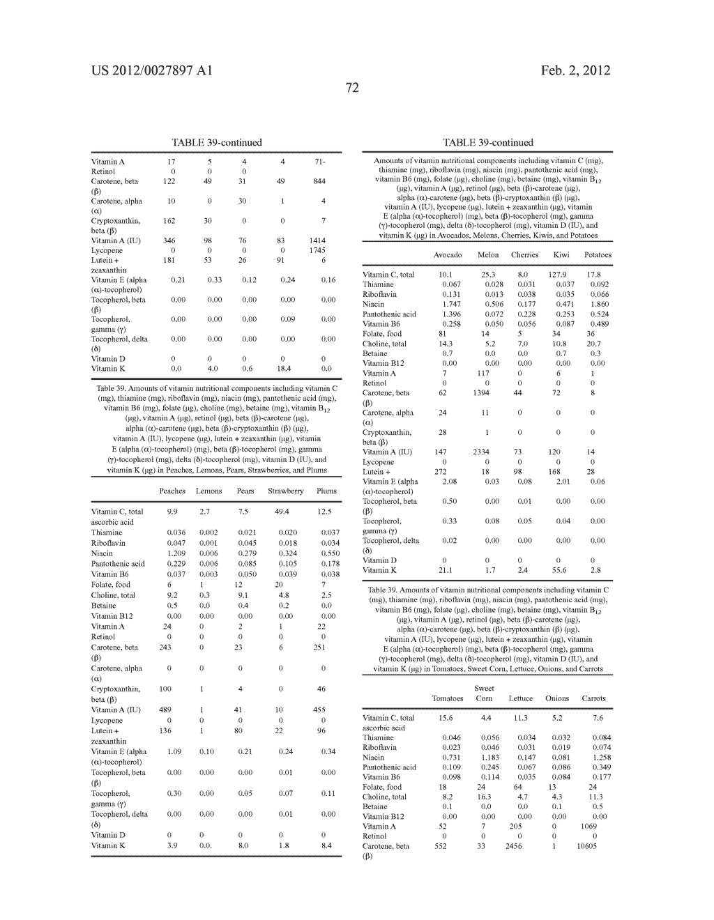 Methods For Quantifying The Complete Nutritional Value Of A Standard     Equivalent Unit Of The Nutritional Value Of One Serving Of Fruits &     Vegetables (SFV)And For Fortifying A Base Food To Contain Same For Human     Consumption - diagram, schematic, and image 73