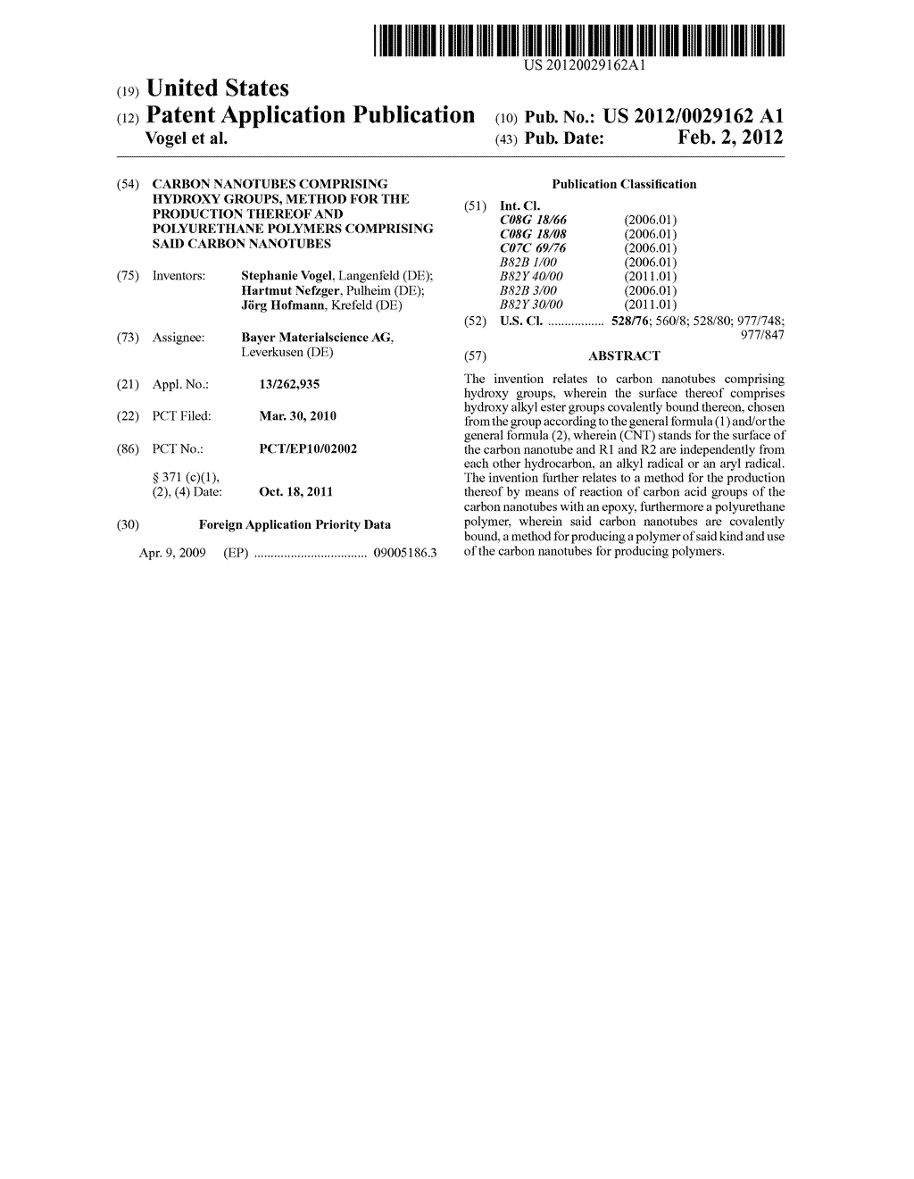 CARBON NANOTUBES COMPRISING HYDROXY GROUPS, METHOD FOR THE PRODUCTION     THEREOF AND POLYURETHANE POLYMERS COMPRISING SAID CARBON NANOTUBES - diagram, schematic, and image 01