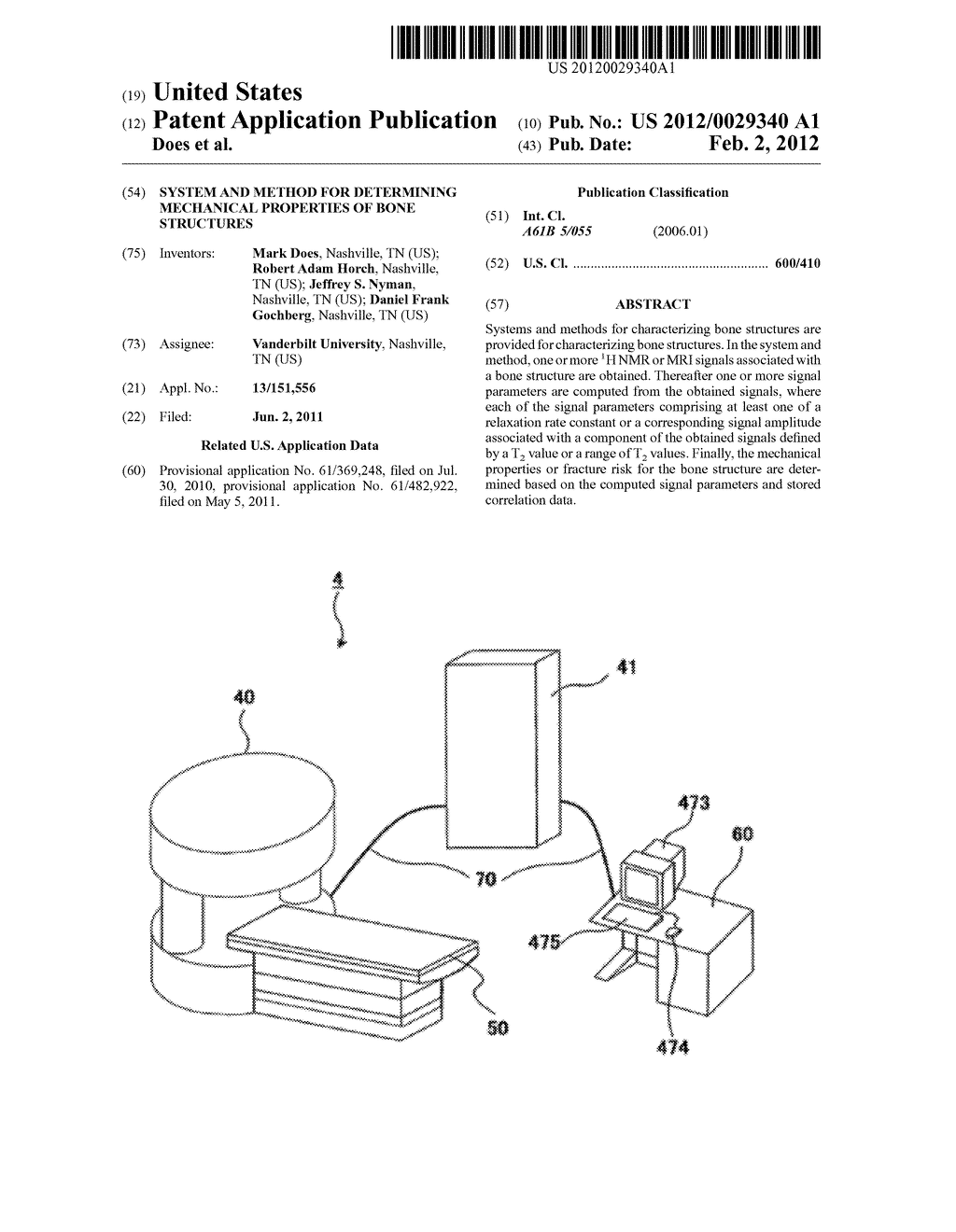 SYSTEM AND METHOD FOR DETERMINING  MECHANICAL PROPERTIES OF BONE     STRUCTURES - diagram, schematic, and image 01