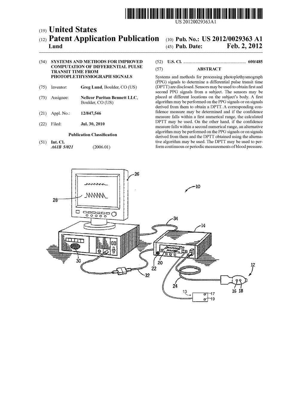 SYSTEMS AND METHODS FOR IMPROVED COMPUTATION OF DIFFERENTIAL PULSE TRANSIT     TIME FROM PHOTOPLETHYSMOGRAPH SIGNALS - diagram, schematic, and image 01