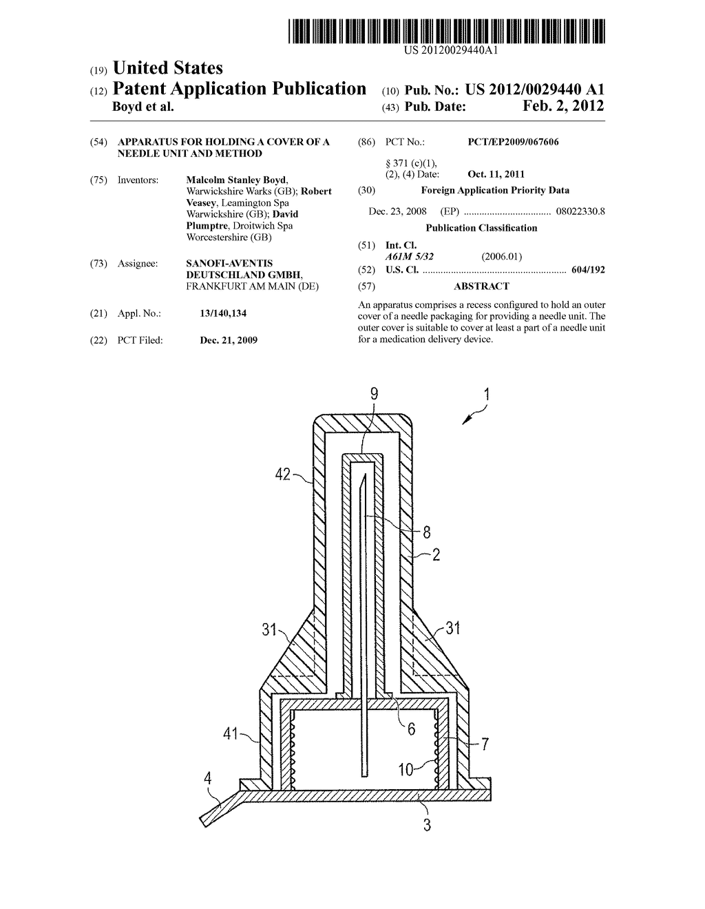 APPARATUS FOR HOLDING A COVER OF A NEEDLE UNIT AND METHOD - diagram, schematic, and image 01