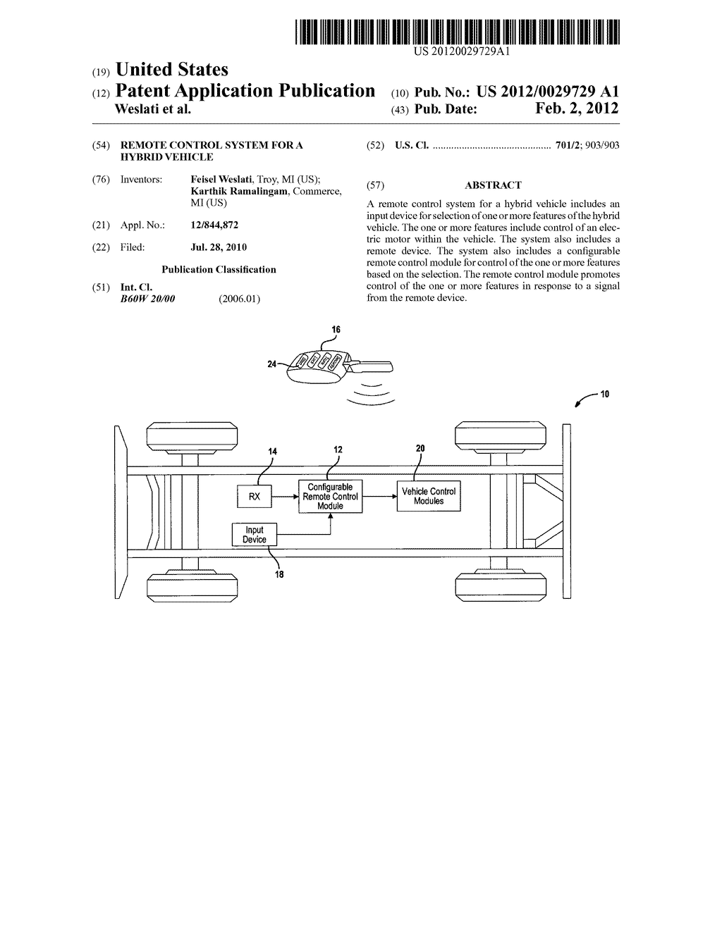 REMOTE CONTROL SYSTEM FOR A HYBRID VEHICLE - diagram, schematic, and image 01