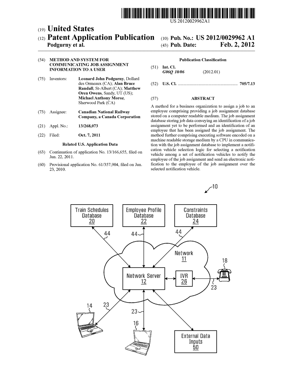 METHOD AND SYSTEM FOR COMMUNICATING JOB ASSIGNMENT INFORMATION TO A USER - diagram, schematic, and image 01