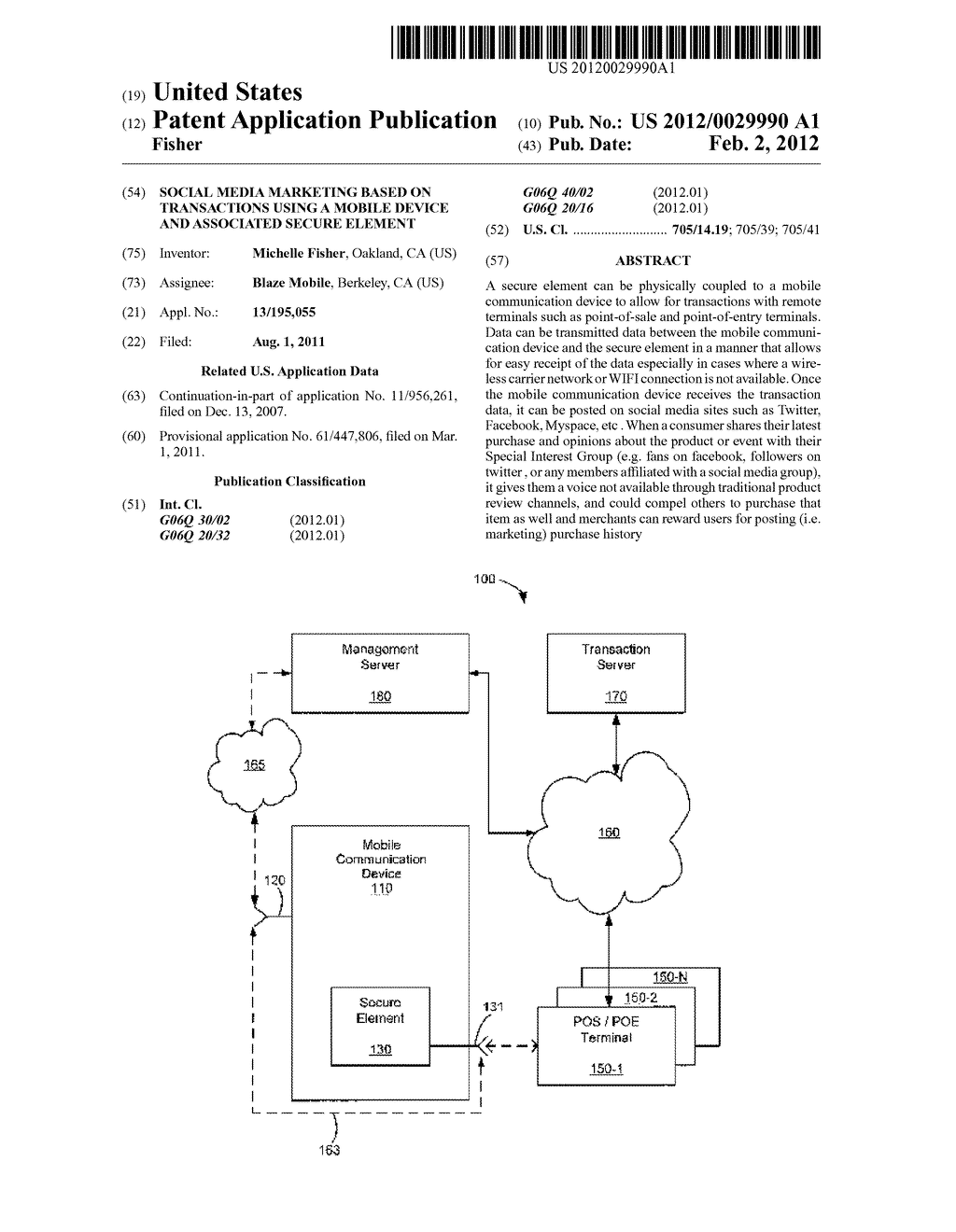 Social Media Marketing Based on Transactions Using a Mobile Device and     Associated Secure Element - diagram, schematic, and image 01