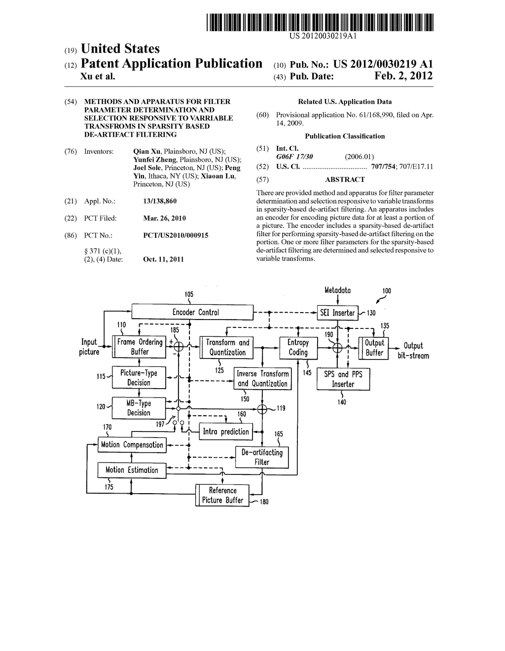 METHODS AND APPARATUS FOR FILTER PARAMETER DETERMINATION AND SELECTION     RESPONSIVE TO VARRIABLE TRANSFROMS IN SPARSITY BASED DE-ARTIFACT     FILTERING - diagram, schematic, and image 01