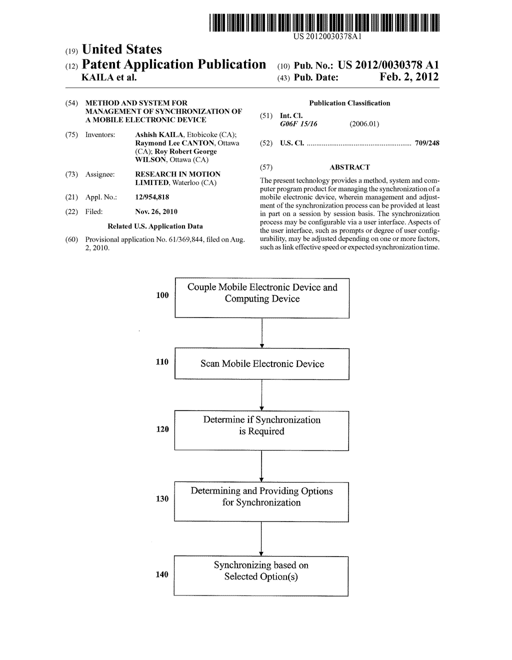 METHOD AND SYSTEM FOR MANAGEMENT OF SYNCHRONIZATION OF A MOBILE ELECTRONIC     DEVICE - diagram, schematic, and image 01