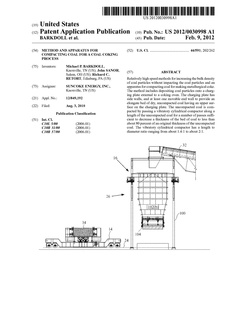 METHOD AND APPARATUS FOR COMPACTING COAL FOR A COAL COKING PROCESS - diagram, schematic, and image 01