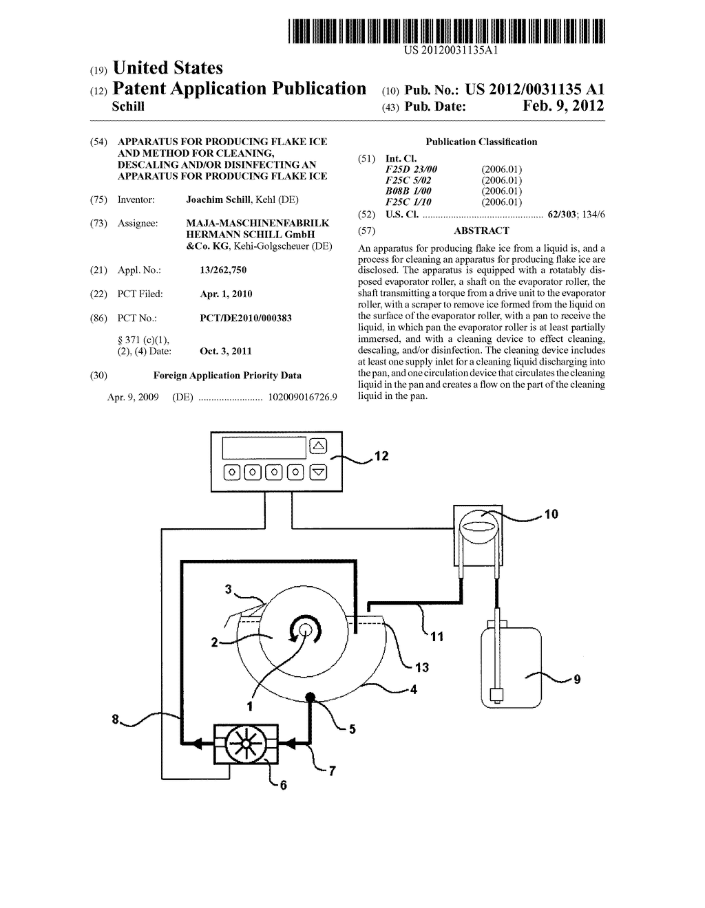 Apparatus for Producing Flake Ice and Method for Cleaning, Descaling     and/or Disinfecting an Apparatus for Producing Flake Ice - diagram, schematic, and image 01