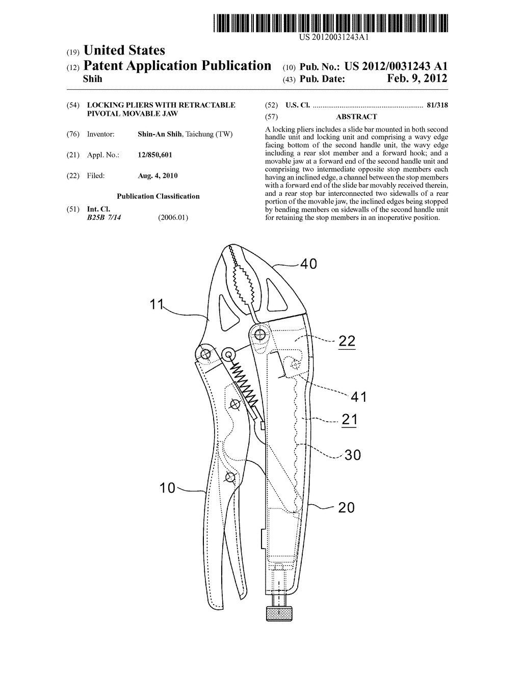 Locking Pliers with Retractable Pivotal Movable Jaw - diagram, schematic, and image 01