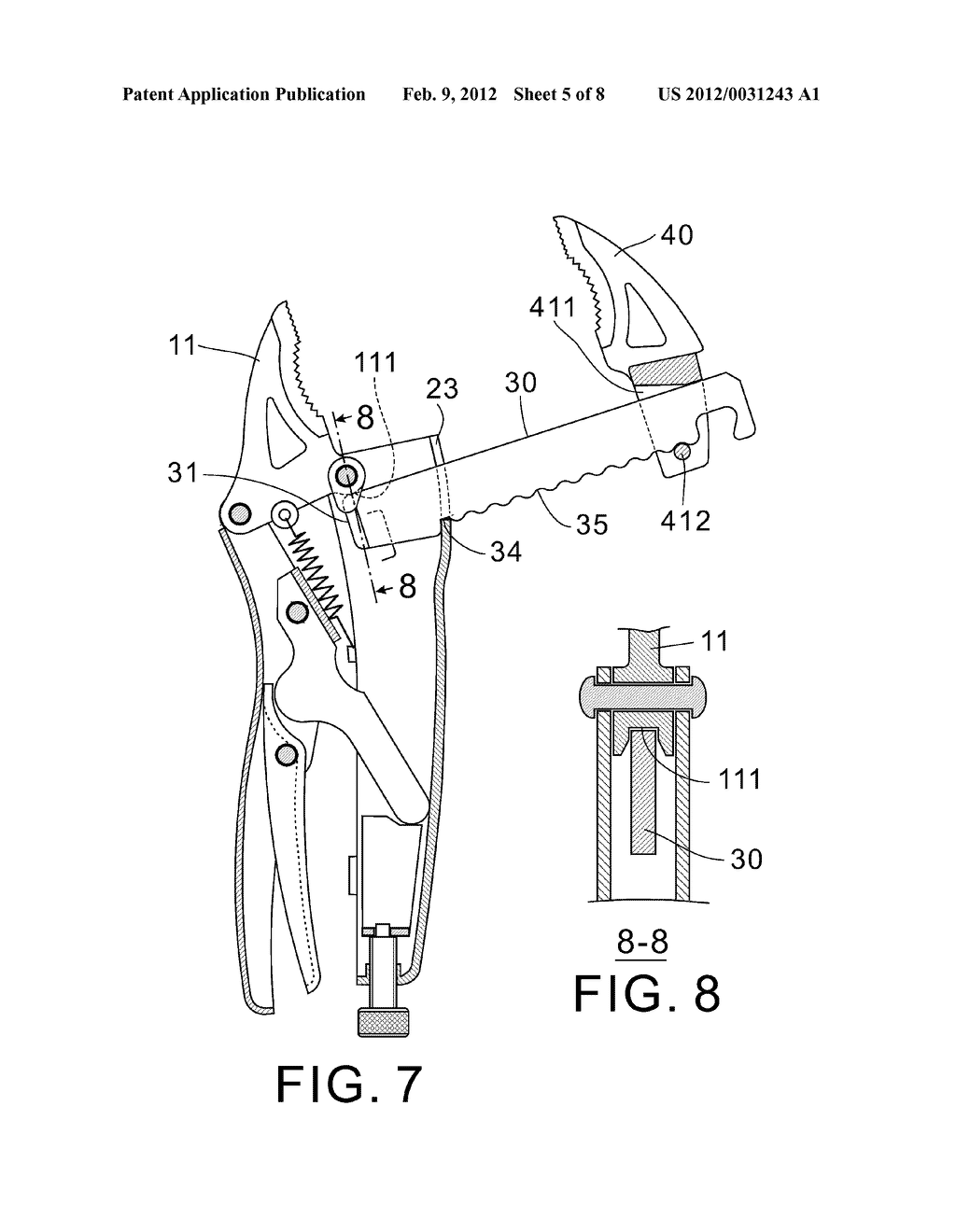 Locking Pliers with Retractable Pivotal Movable Jaw - diagram, schematic, and image 06