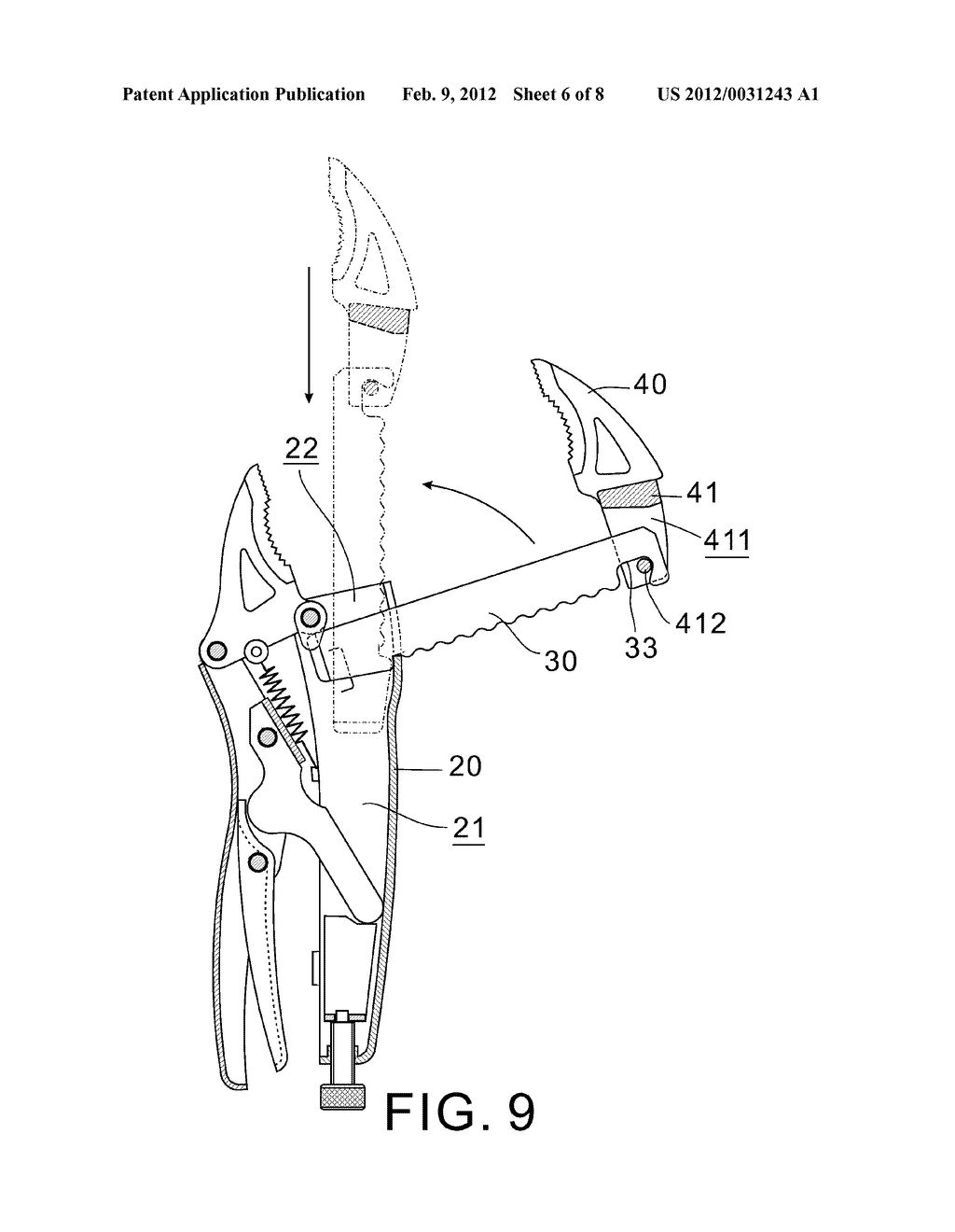 Locking Pliers with Retractable Pivotal Movable Jaw - diagram, schematic, and image 07