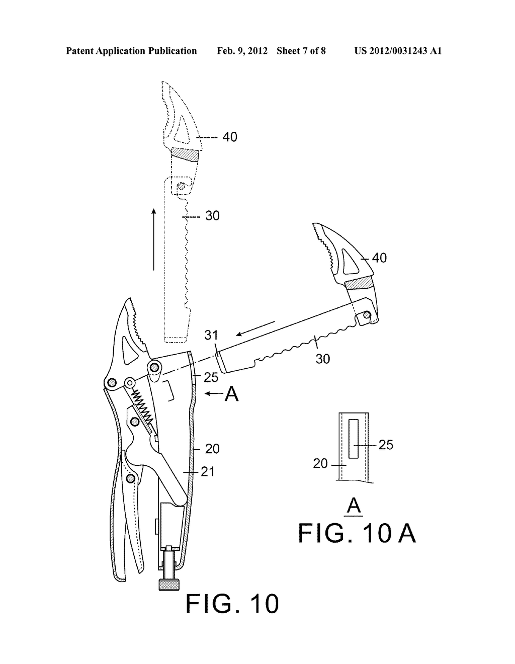 Locking Pliers with Retractable Pivotal Movable Jaw - diagram, schematic, and image 08