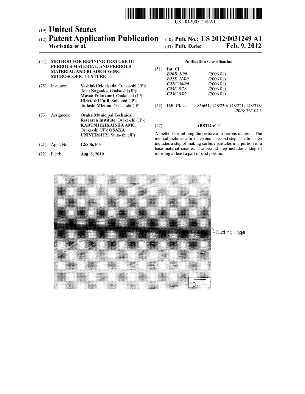 Method for refining texture of ferrous material, and ferrous material and     blade having microscopic texture - diagram, schematic, and image 01