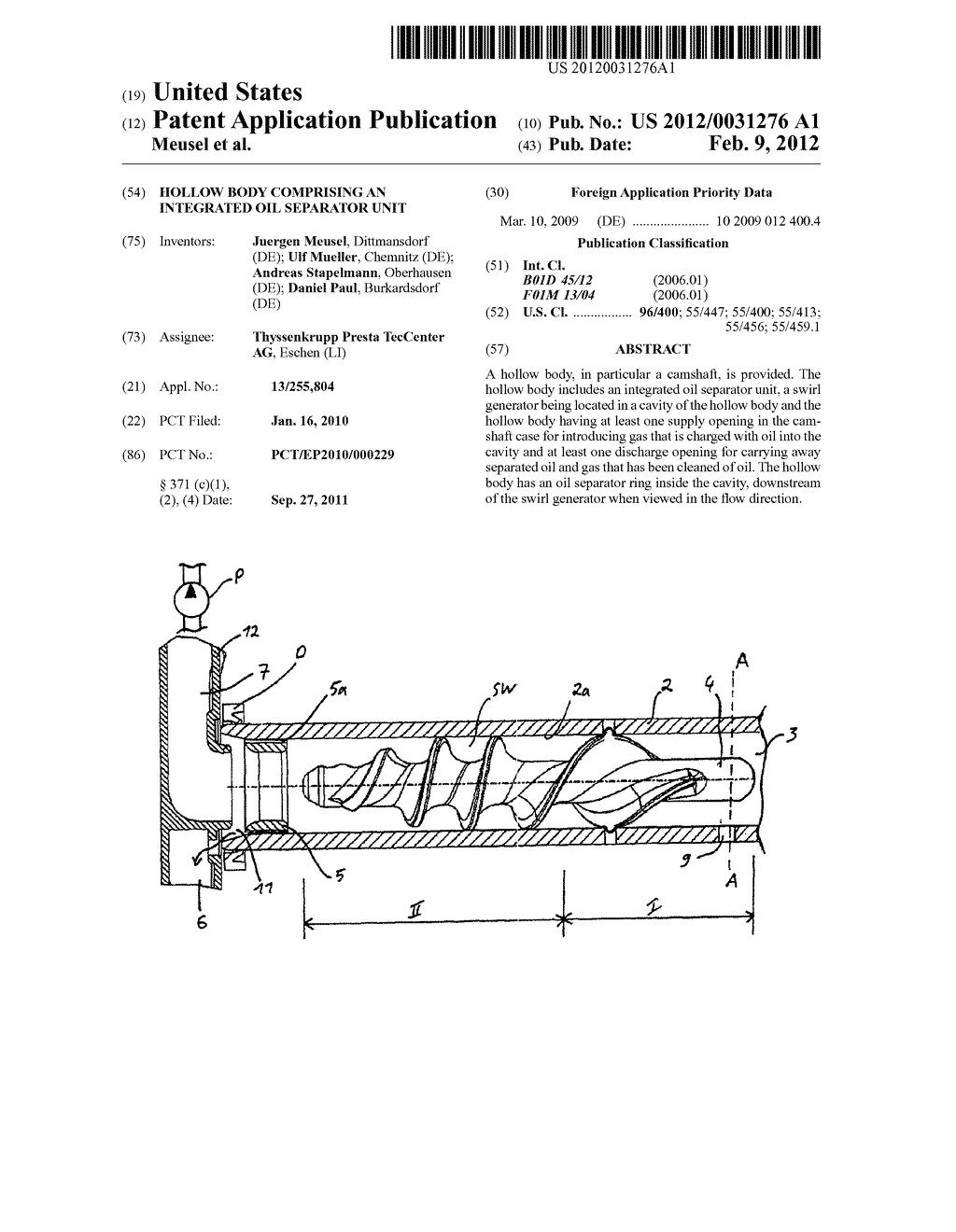 Hollow Body Comprising an Integrated Oil Separator Unit - diagram, schematic, and image 01