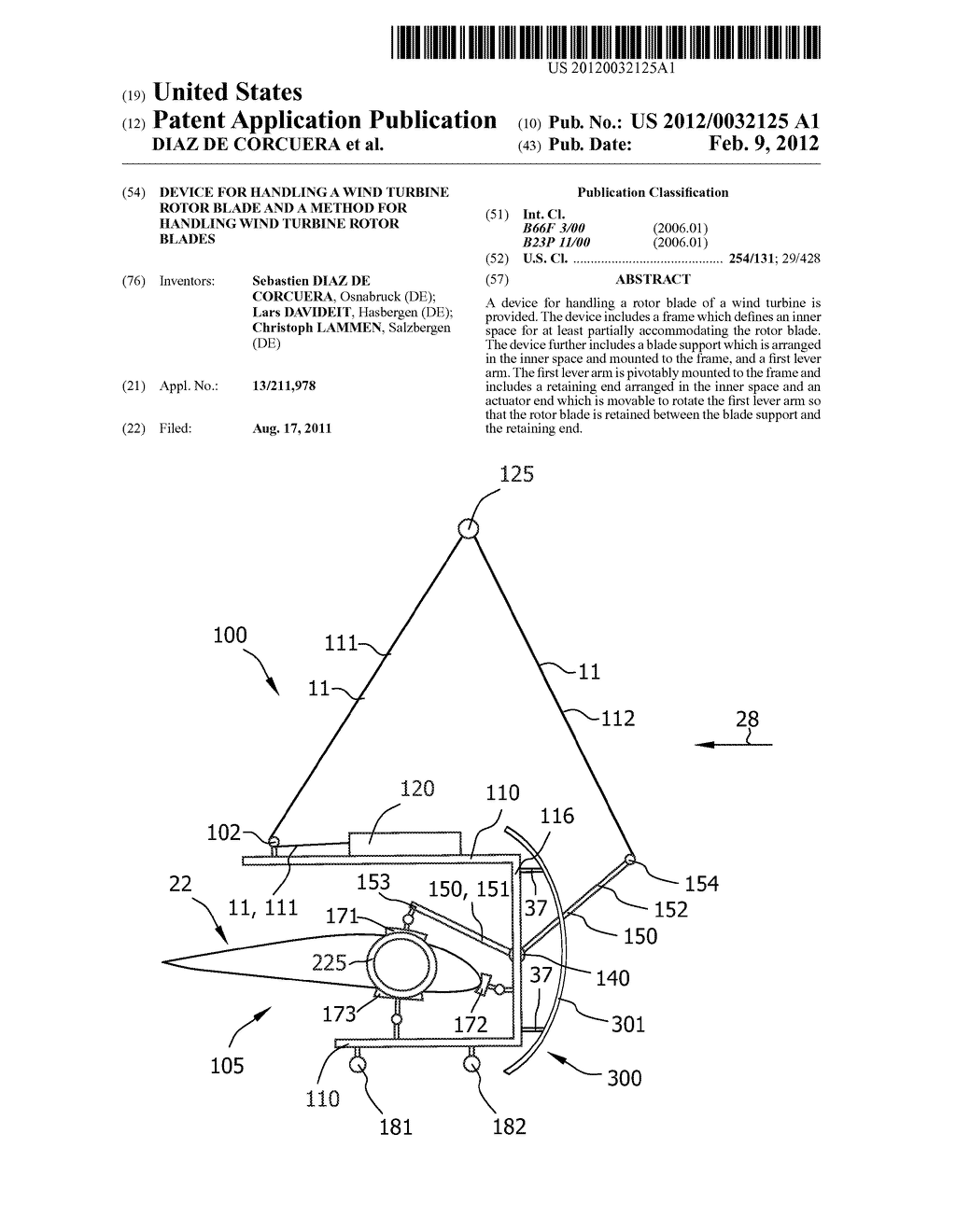 DEVICE FOR HANDLING A WIND TURBINE ROTOR BLADE AND A METHOD FOR HANDLING     WIND TURBINE ROTOR BLADES - diagram, schematic, and image 01