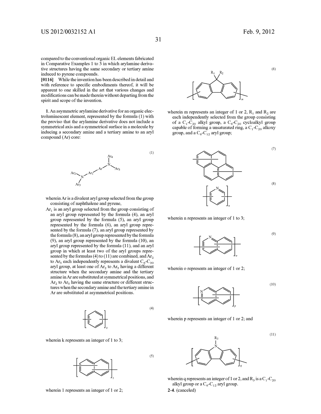 Asymmetrical Aryl Amine Derivative for Organic Electroluminescence     Devices, Method for Preparing Same, Organic  Thin Film for Organic     Electroluminescence Devices and Organic Electroluminescence Device Using     Same - diagram, schematic, and image 33