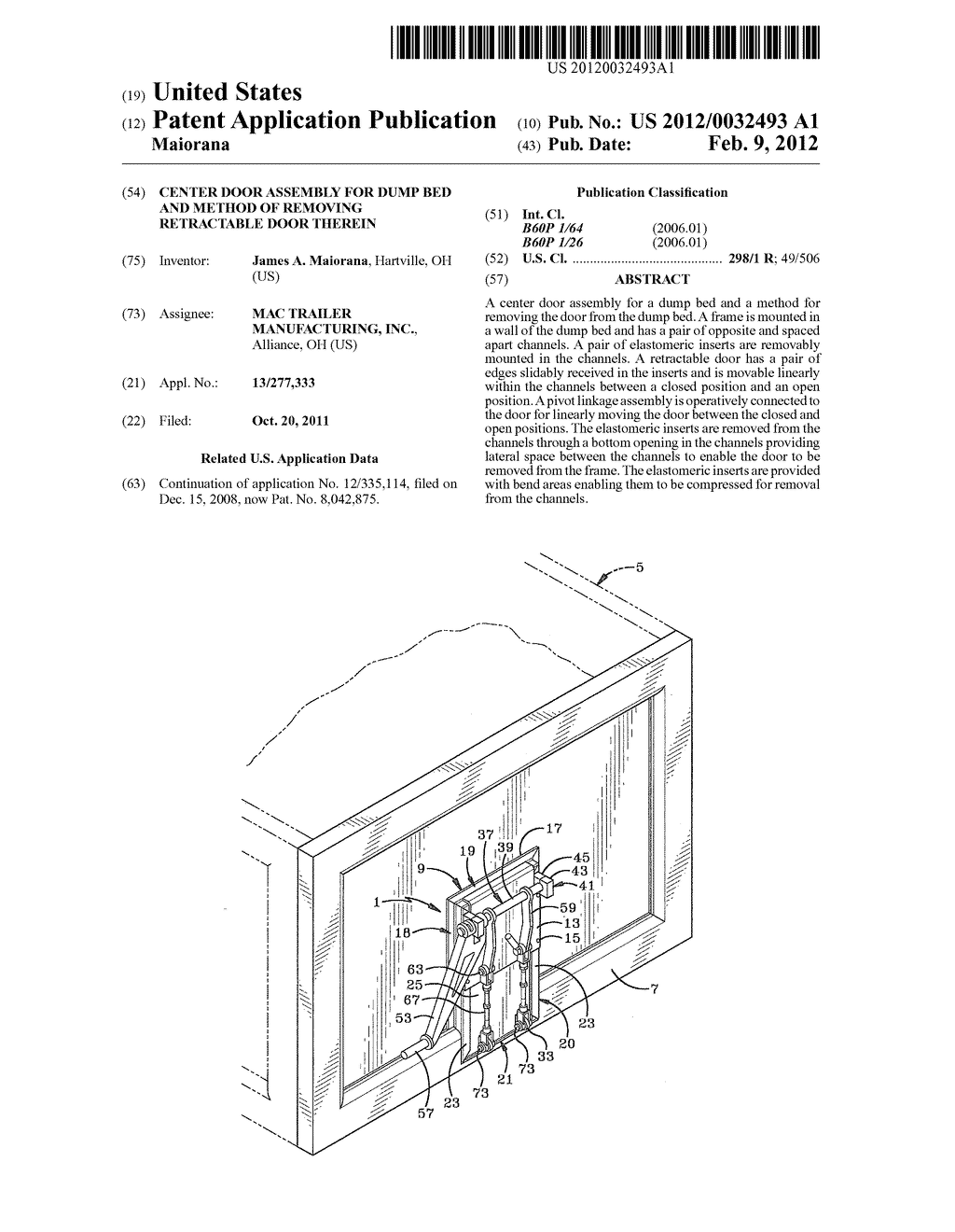 CENTER DOOR ASSEMBLY FOR DUMP BED AND METHOD OF REMOVING RETRACTABLE DOOR     THEREIN - diagram, schematic, and image 01