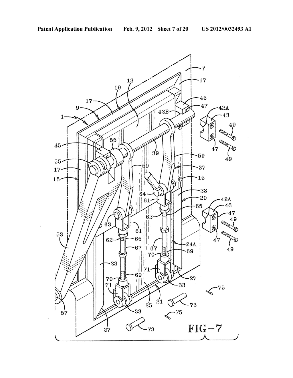 CENTER DOOR ASSEMBLY FOR DUMP BED AND METHOD OF REMOVING RETRACTABLE DOOR     THEREIN - diagram, schematic, and image 08