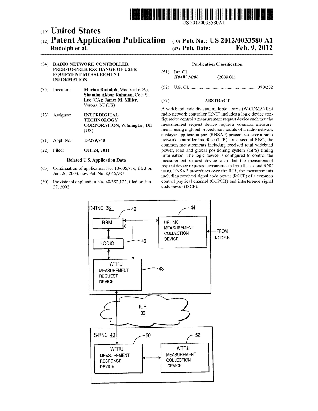 RADIO NETWORK CONTROLLER PEER-TO-PEER EXCHANGE OF USER EQUIPMENT     MEASUREMENT INFORMATION - diagram, schematic, and image 01