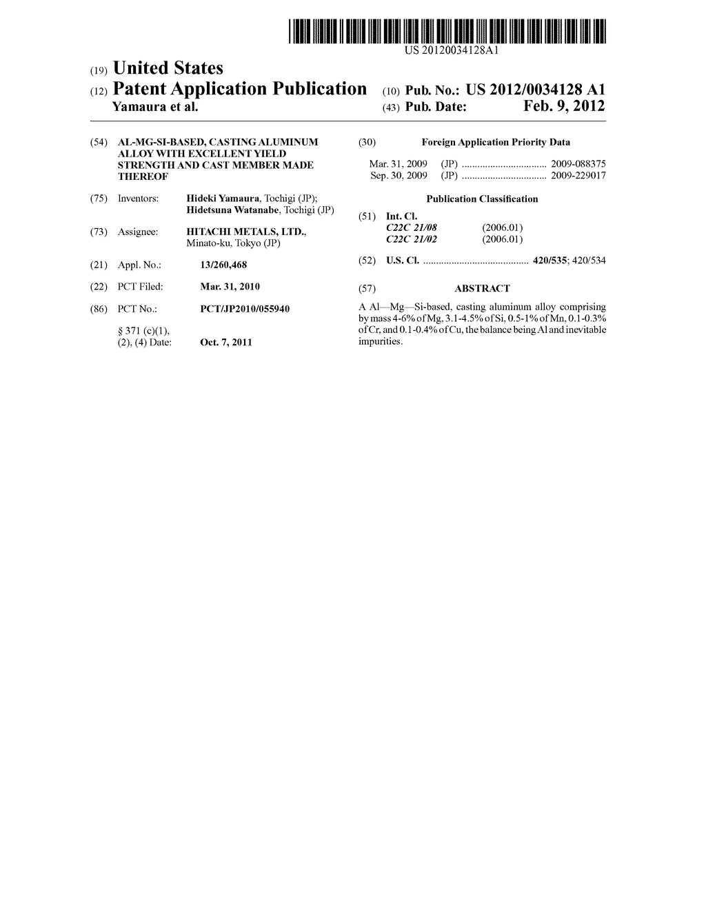 AL-MG-SI-BASED, CASTING ALUMINUM ALLOY WITH EXCELLENT YIELD STRENGTH AND     CAST MEMBER MADE THEREOF - diagram, schematic, and image 01