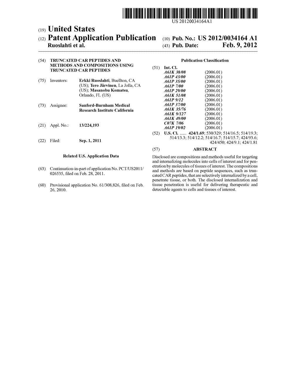 TRUNCATED CAR PEPTIDES AND METHODS AND COMPOSITIONS USING TRUNCATED CAR     PEPTIDES - diagram, schematic, and image 01