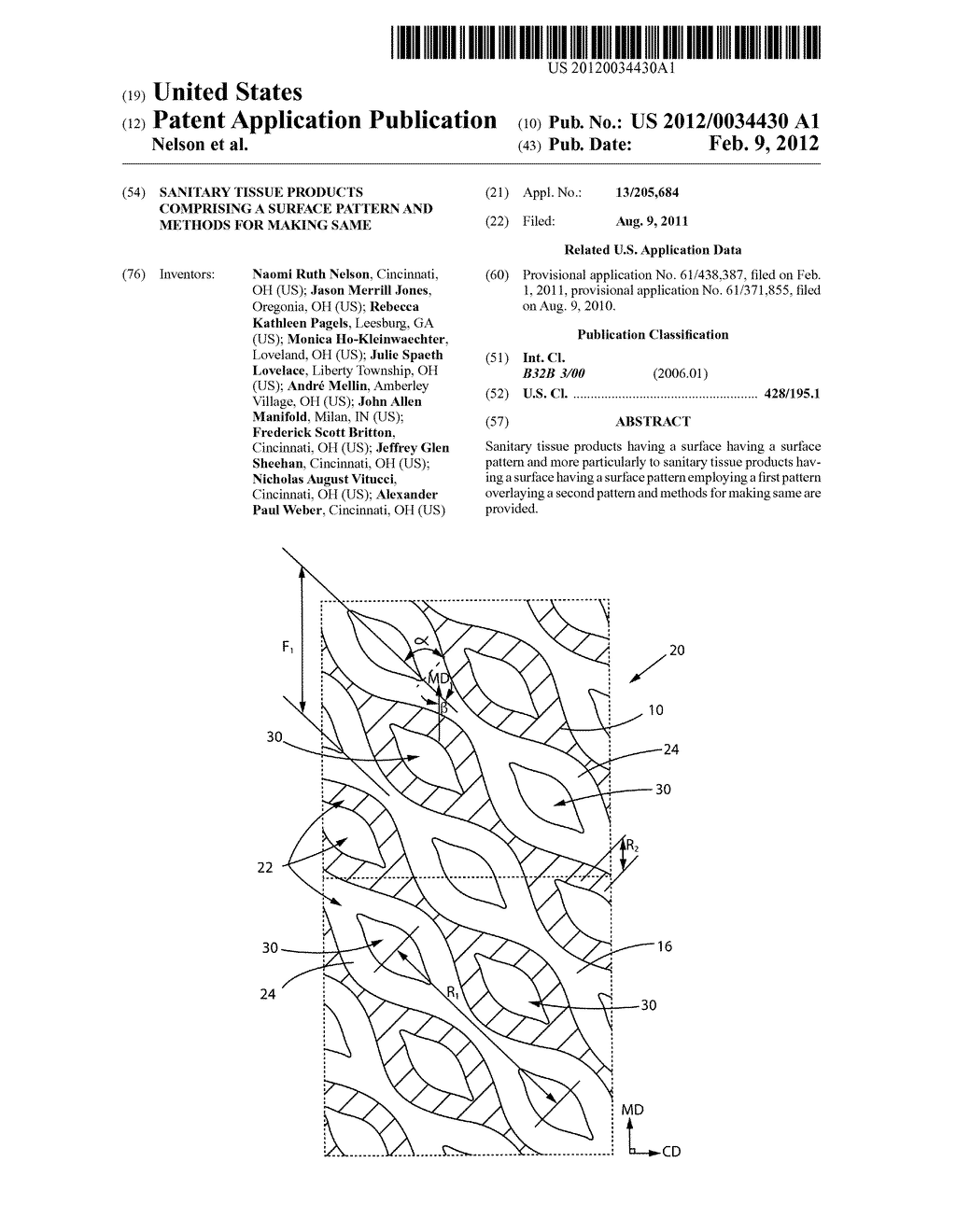 SANITARY TISSUE PRODUCTS COMPRISING A SURFACE PATTERN AND METHODS FOR     MAKING SAME - diagram, schematic, and image 01