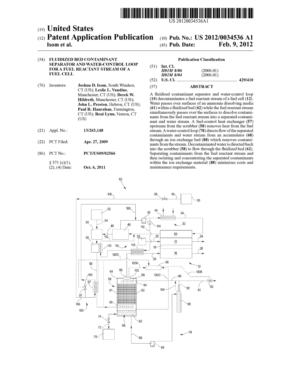  FLUIDIZED BED CONTAMINANT SEPARATOR AND WATER-CONTROL LOOP FOR A FUEL     REACTANT STREAM OF A FUEL CELL - diagram, schematic, and image 01