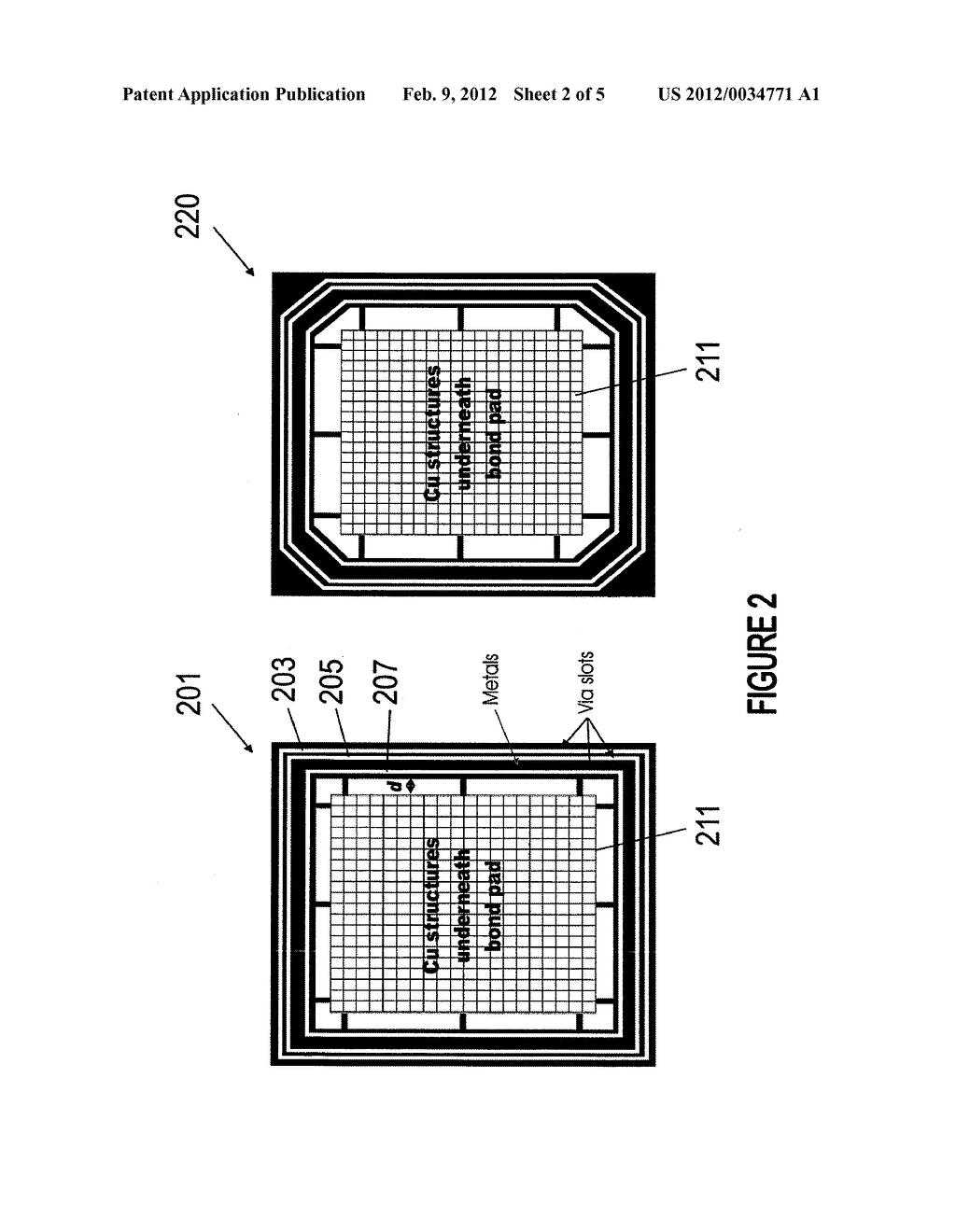 BOND PAD FOR LOW K DIELECTRIC MATERIALS AND METHOD FOR MANUFACTURE FOR     SEMICONDUCTOR DEVICES - diagram, schematic, and image 03